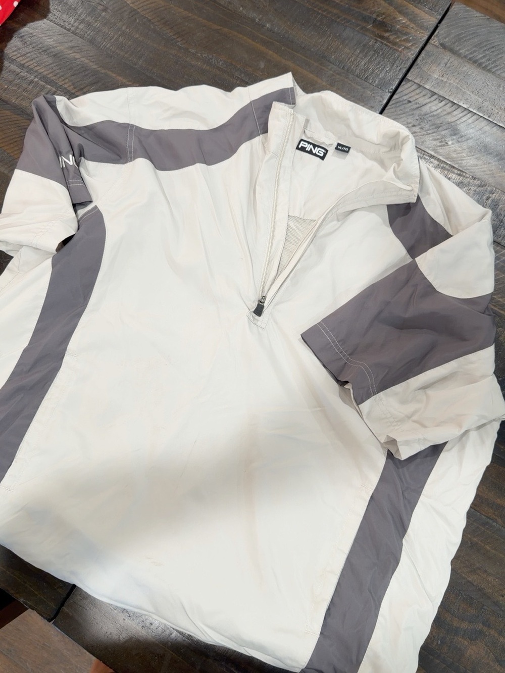 PING Men's White and Gray Quarter-Zip Golf Pullover